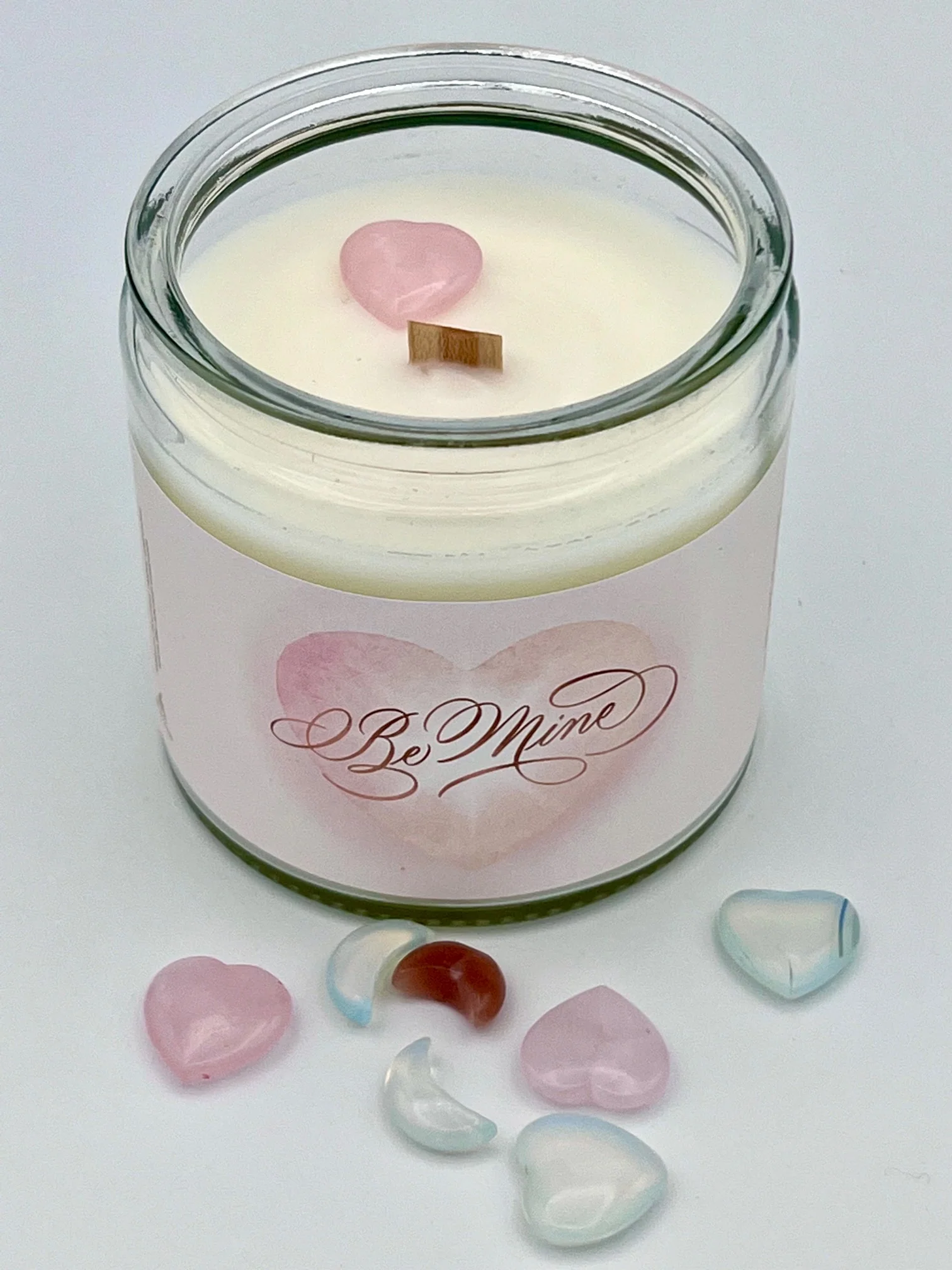 "Be Mine." Elegant Valentines Day Candle with Rose Quartz - Image 4