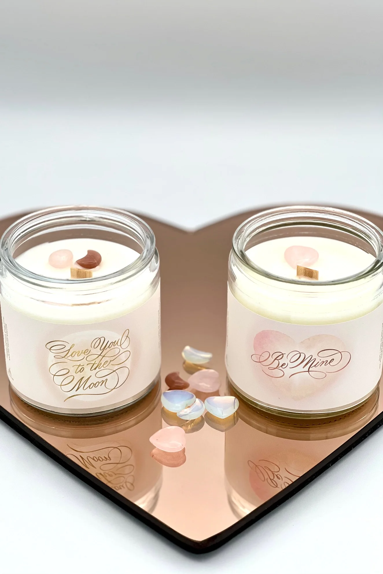 "Be Mine." Elegant Valentines Day Candle with Rose Quartz - Image 6