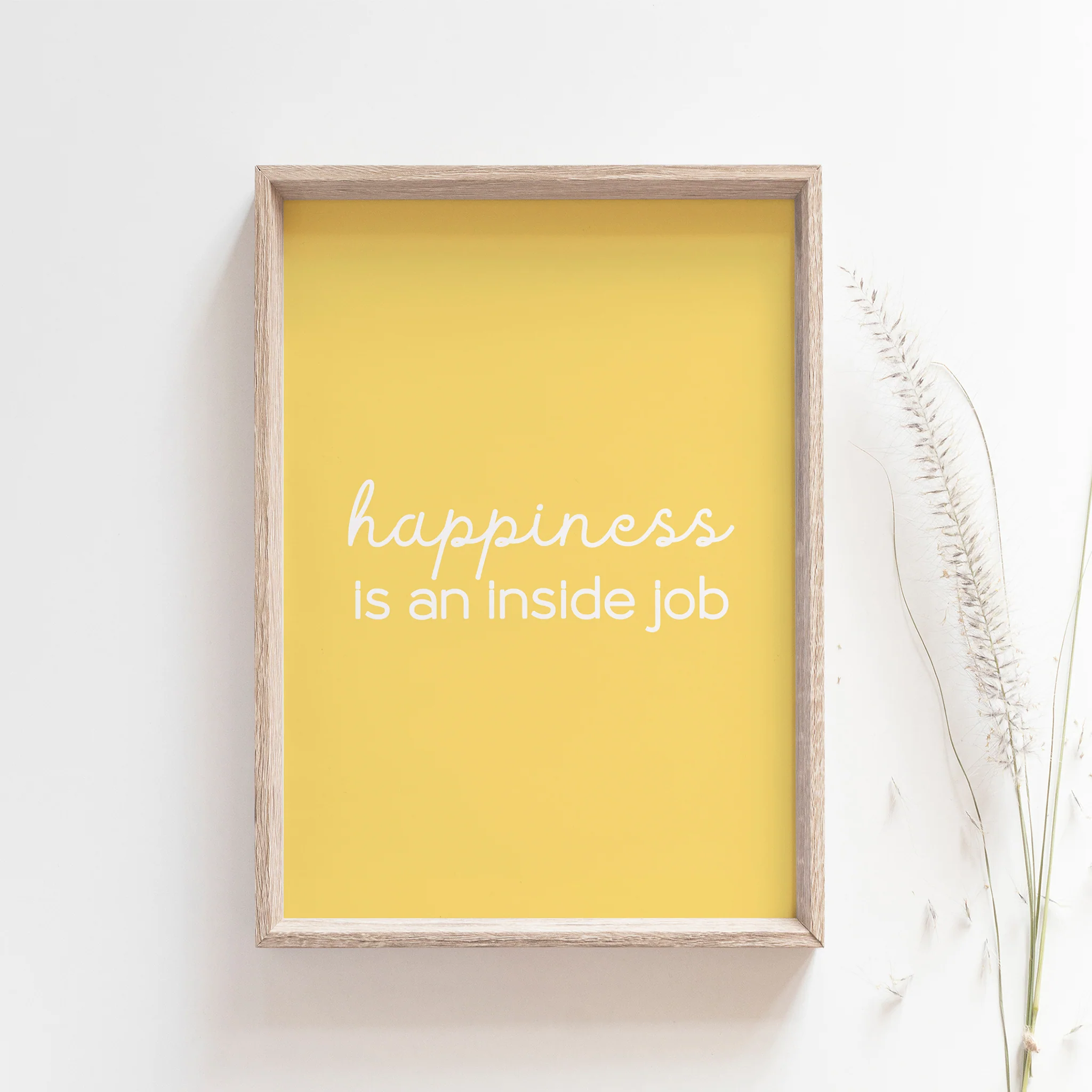 "Happiness is An Inside Job," Inspirational Wall Art Print in Yellow - Image 2